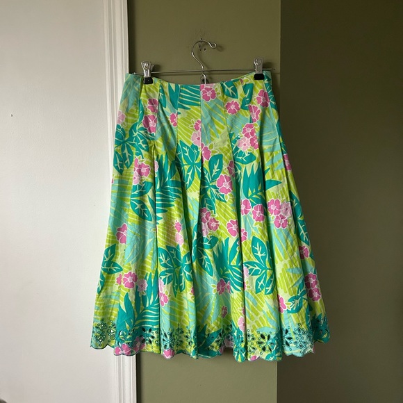 Lilly Pulitzer Dresses & Skirts - Lilly Pulitzer Pleated A-Lined Floral Green and Pink Women's Skirt White Label